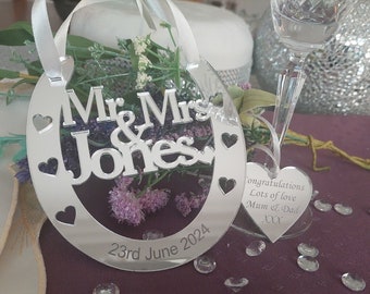 Personalised  Wedding Horseshoe Keepsake, Bridal Gift with personalised gift tag