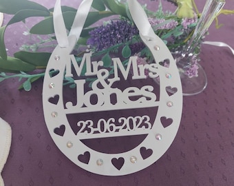 Personalised  Wedding/Anniversary Horseshoe in frosted colors