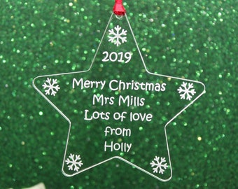 Personalised Teachers Christmas Gift/Decoration Star  Bauble