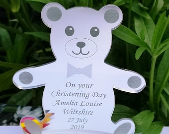 Personalised Teddy Bear Christening Gift Keepsake for boy or girl with FREE GIFT BAG