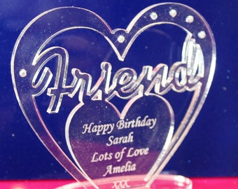 Personalised 'Friend' Birthday Gift Heart with message - Freestanding Keepsake