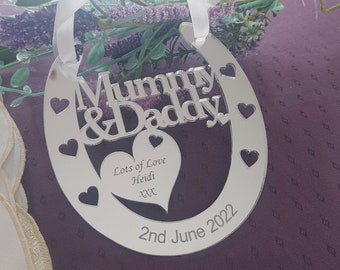 Personalised  Mummy & Daddy Wedding/Anniversary Horseshoe Keepsake,Bridal Gift