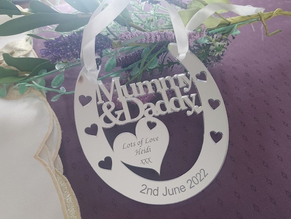 Personalised  Mummy & Daddy Wedding/Anniversary Horseshoe Keepsake,Bridal Gift
