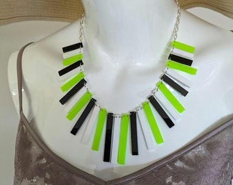 Modern Statement White, Black and Lime Green Laser Cut  Perspex Geometric Necklace