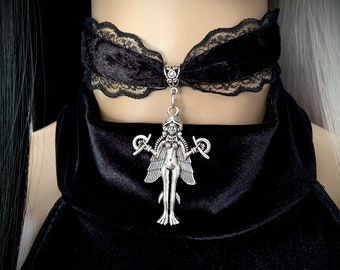 Lilith Black Velvet Choker Necklace - goth gothic tradgoth lace jewelry satan satanic witchy alternative demon occult