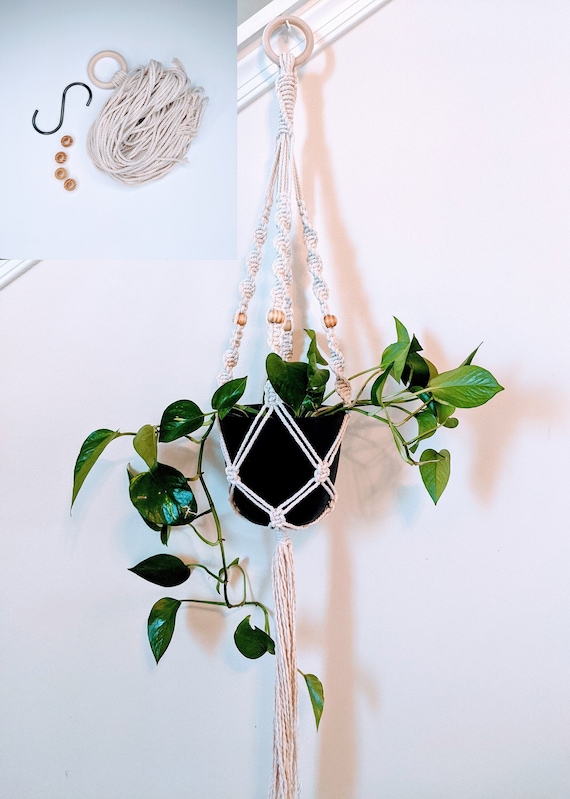 KIT Macramé Beaded Plant Hanger, DIY Macrame Plant Hanger, Plant