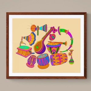 Indian folk art, Rajasthani folk art, Indian Wall decor, Folk art, Indian traditional art,House warming gift, musical instruments
