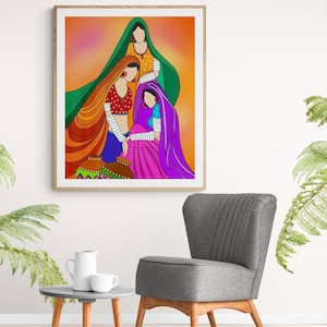 Indian folk art, Indian Wall decor, Folk art,  Indian traditional art,House warming gift, Diwali gift, Instant download, village scene