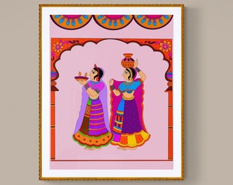 Indian folk art, Rajasthani folk art, Indian Wall decor, Folk art, Phad paintings, Indian traditional art,House warming gift, Diwali