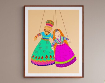 Arte popular indio, arte popular de Rajasthani, decoración de la pared india, arte popular, pinturas de Phad, arte tradicional indio, regalo de calentamiento de la casa, marionetas, Diwali