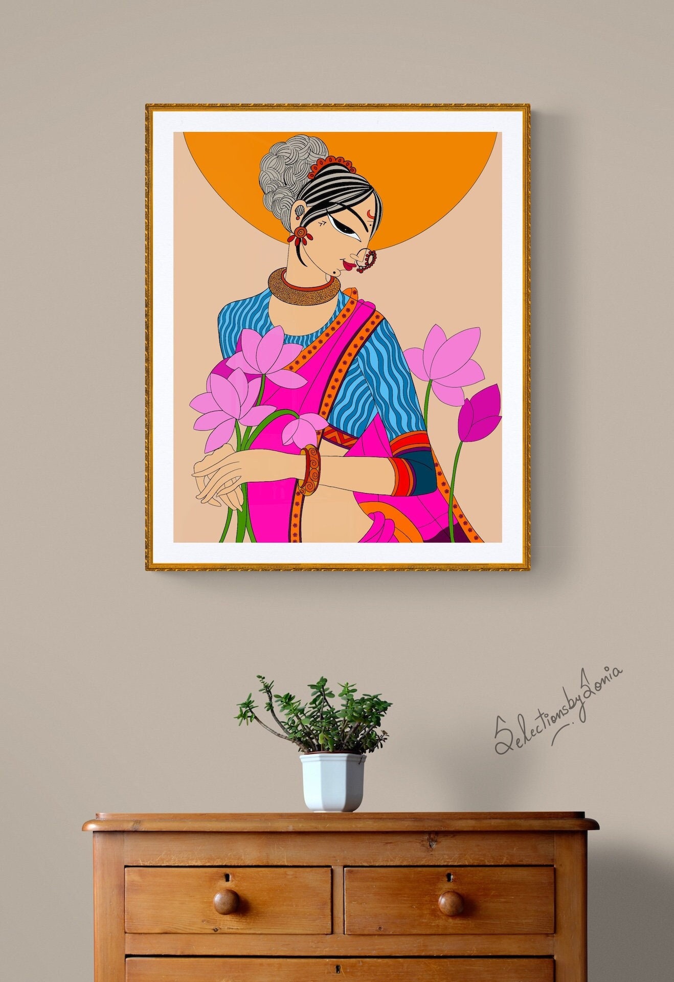Indian folk art, Indian Wall decor, Folk art, Indian traditional art, House warming gift, gifts, Indian lady painting, Diwali