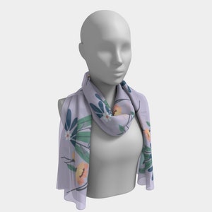 Scarf, 100% Silk Scarf, Chiffon Scarf, Satin Scarf, Women’s Scarf, Floral design, Purple, Orange, Blue, Spring, Gift for her, Holiday gift