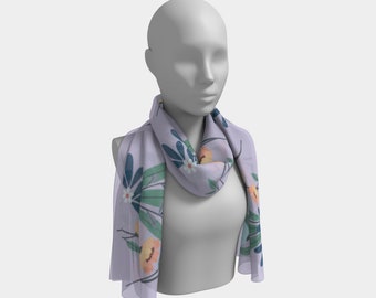 Scarf, 100% Silk Scarf, Chiffon Scarf, Satin Scarf, Women’s Scarf, Floral design, Purple, Orange, Blue, Spring, Gift for her, Holiday gift