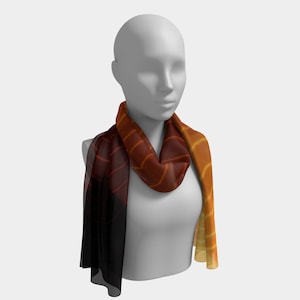 Scarf, 100% Silk Scarf, Chiffon Scarf, Satin Scarf, Women’s Scarf, Abstract design, Yellow, Orange, Red, Brown, Gift for her, Holiday gift