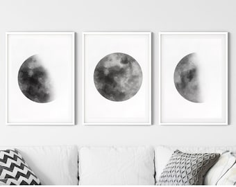 Moon Phases Print Set: Minimalist Black and White Art (Digital Download)