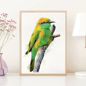 Ästhetische Vogelkunst, ästhetischer Raumdekor, grüner Bienenfresser, Vogel Aquarell