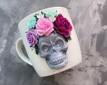 Skull Mug Gothic Black Mug Death Ceramic Mug Mexican Art Mug Halloween Tea Cup Witch Mug