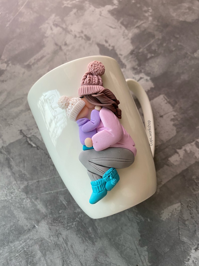 Custom cute coffee mug with funny polymer clay decor unique gift image 2