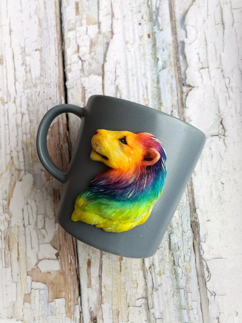 Baby shower favors with polymer clay Lion on funny coffee mug | Etsy