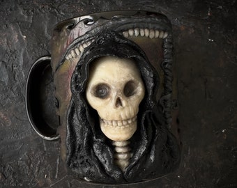 Dark Academia Becher, Schädelkaffeetasse, Gothic Death Keramikbecher