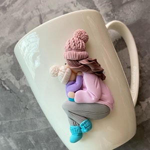 Custom cute coffee mug with funny polymer clay decor unique gift image 1