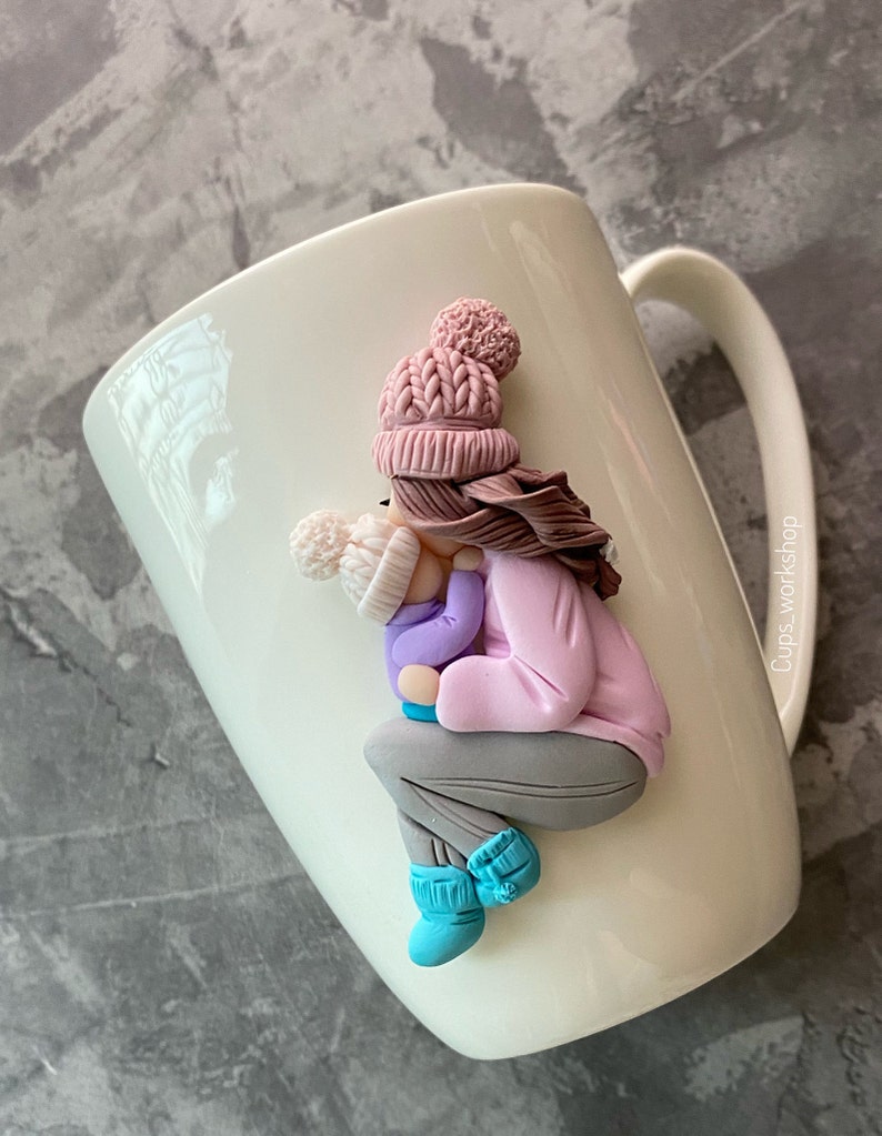 Custom cute coffee mug with funny polymer clay decor unique gift image 1