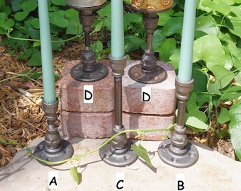 Industrial candle holder for taper or pillar candles, Pipe candle holder