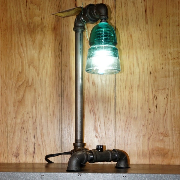 Lampe de bureau industrielle, lampe Pipe industrielle, lampe Edison, lampe Steampunk, lampe isolante en verre industriel, décor rustique, éclairage urbain,
