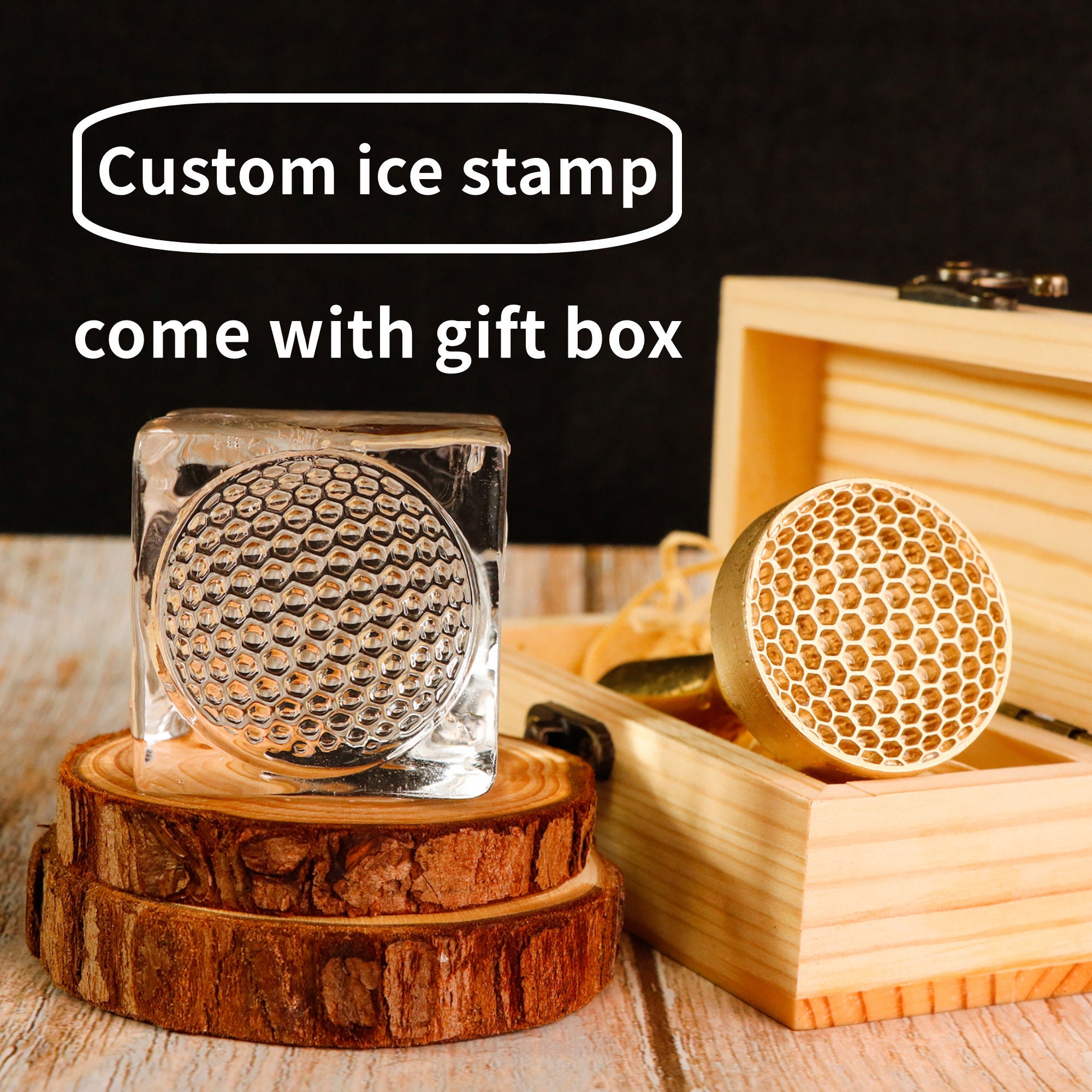 Custom Ice Stamp with Stainless Steel Wooden Handle (Without Electric)