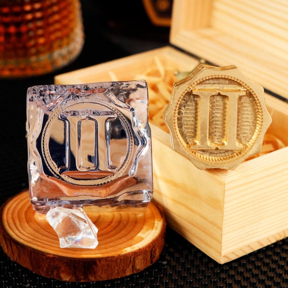 ice cube stamp personalized , personalized Business Ice stamp, Bar Stamp  ,logo ice Mold for ice cubes (1.5 inches, Vintage Gold handle)