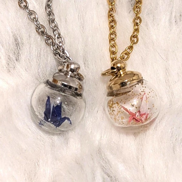 Tiny Origami Crane Necklace - Stainless Steel Necklace - Japanese Origami Crane Necklace