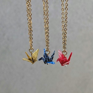 Flying Origami Crane Necklace - Stainless Steel Necklace - Japanese Resin-Coated Paper Crane Necklace