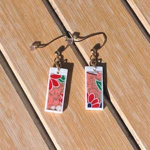 Japanese Origami Pattern Dangle Drop Earrings - Japanese Origami Polymer Clay Earrings
