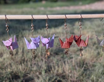 Pendientes de gato de origami con revestimiento de resina - Pendientes colgantes con forma de anzuelo - Pendientes de gato de origami japonés