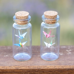 Micro Origami Cranes in a Bottle - Origami Crane Art Decor, Paper Gift, Glass Bottle, Customizable Personalized Gift Ornament Decoration