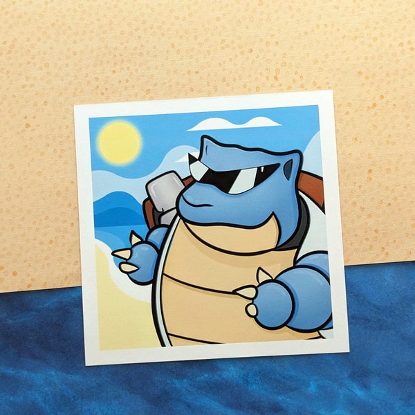 Blastoise with Sunglasses Pokémon Inspired Mini 4"x4" Art Print