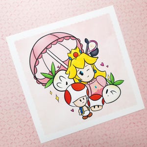 Impresión artística de la Princesa Peach en Smash / Tarjeta / 10 x 10 cm, 12 x 12 cm