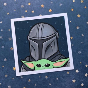 The Mandalorian and Grogu Inspired Art Print | 4&quot;x4&quot;, 5&quot;x5&quot;