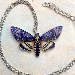 Whimsical acrylic purple wing moth necklace