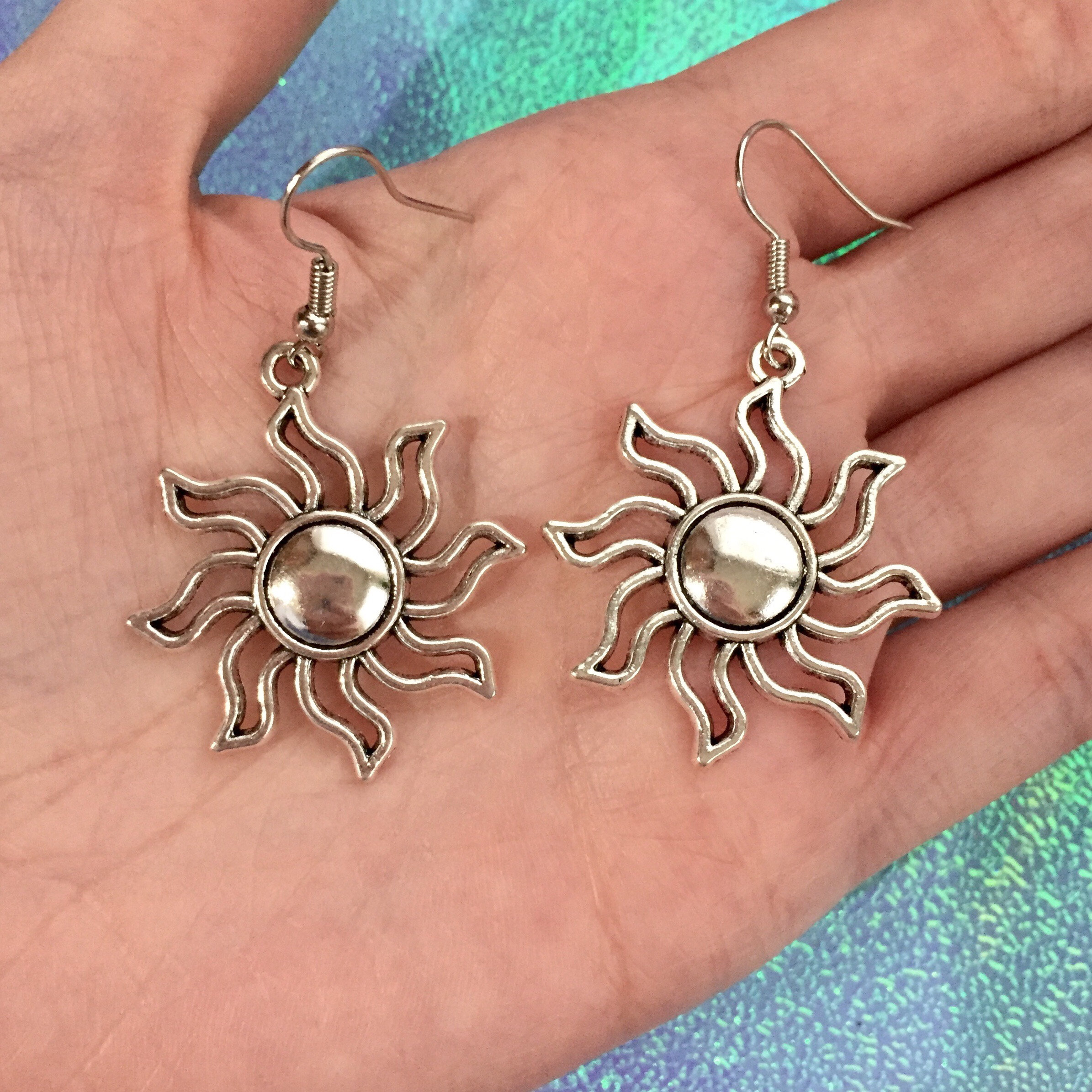 Sun Earrings silver Tone Sun Earrings Sun Jewerly Etsy