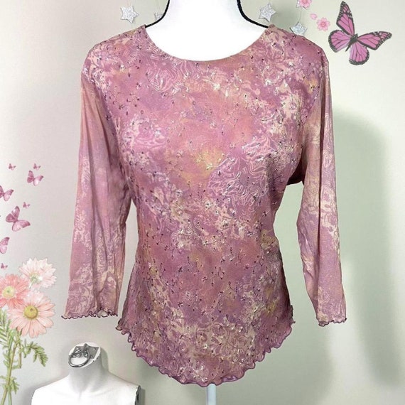 Early 2000s embroidered mixed pink top - image 1