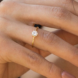 18k Gold Vermeil Solitaire Engagement Ring - Gold Promise Ring - Cubic Zirconia Ring - CZ Solitaire Ring - Minimalist Stacking Ring