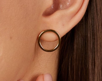 Open Circle Stud Earrings - 24k Gold Vermeil Circle Studs - Geometric Minimalist Earrings - Gold Simple Everyday Earrings