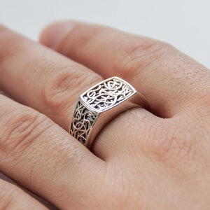 Anillo de plata oxidada para hombres - Anillo de sello para hombres - Anillo de hombre oxidado - Anillo de plata de sello - Anillo de patrón - Anillo de joyería para hombres
