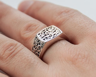 Herren Siegelring - oxidiertes Sterling Silber Muster Ring - Schmuck für Männer - Geschenk für Ihn