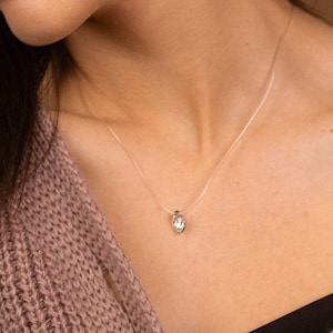 Invisible Necklace - Sterling Silver - Transparent Nylon - Wedding Necklace - Wedding Jewelry - Zircon Invisible Pendant Necklace
