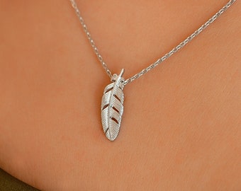 Sterling Silver Feather Necklace - Feather Charm Necklace - Feather Jewelry - Silver Feather Pendant