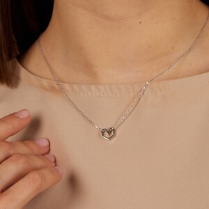 Open Heart Necklace: Dainty Sterling Silver Minimalist Love Charm