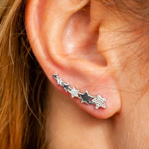 Brincos Star Climber - Delicado Ear Climber - Brincos de prata esterlina - Brincos Ear Crawler - Delicate Ear Crawler - Star Crawler