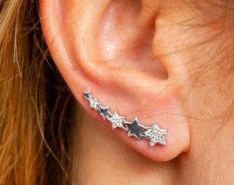 Star Climber Earrings - Dainty Ear Climber - Sterling Silver Climber Earrings - Ear Crawler Earrings - Delicate Ear Crawler - Star Crawler